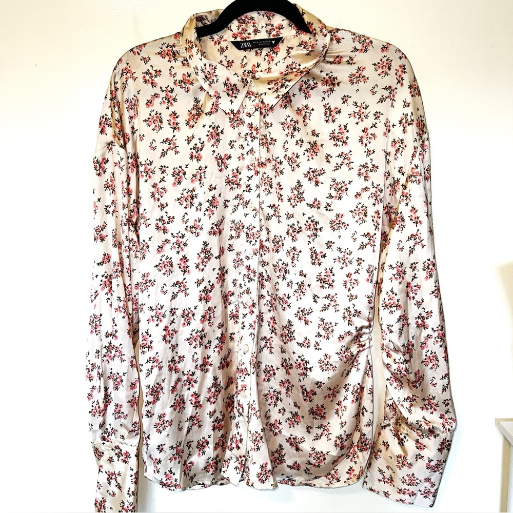 Zara Cream Blouse with Red Floral Print 0013